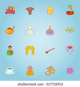 India icons set. Cartoon illustration of 16 India vector icons for web