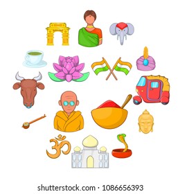 India icons set cartoon isolated vector illustration