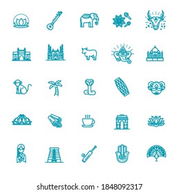 India icons set. Indian attractions, line design. Tourism in India, isolated vector illustration. Traditional symbols.
