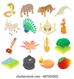 India icons set in isometric 3d style. India elements set collection vector illustration