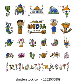 India, icons set. Sketch for your design