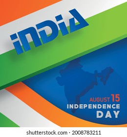 India independence Day, 15 of August text in saffron and green paper cut and craft characters  with india elements and blue Ashok Wheel on color background
