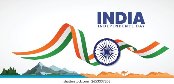 India Independence Day 15 August flag ribbon vector poster