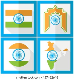 India Independence Day. 15 th of august. Set of icons in flat style