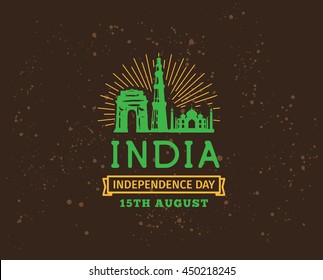 India Independence day, 15th august. Vector typographic emblem, logo or badge. Usable for greeting cards, print, t-shirts, posters.