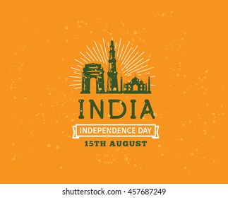 India Independence day, 15th august. Vector typographic emblem, logo or badge. Usable for greeting cards, print, t-shirts, posters.