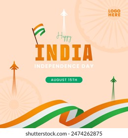 India independence day with 3d flag banner. India independence day August 15th banner template