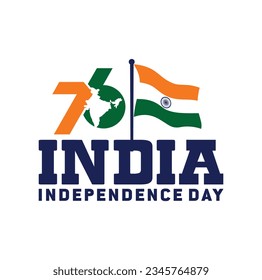 India Independence day. 76 Years Anniversary.  August 15, 1947. Vector Logo.