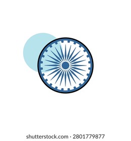 India Independence Day Ashoka Chakra wheel icon, Tiranga national emblem vector illustration in blue outline style, clean line art symbol isolated on white for patriotic holiday design
