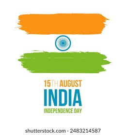 Tarjeta de felicitación del Día de la Independencia de India, 15 de agosto. Bandera nacional de la República de la India pinceladas. Ilustración vectorial.