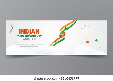India Independence Day August 15th horizontal banner with ribbon flag illustration