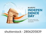 India Independence Day Background Design with Tricolor Flag and India Gate Illustration