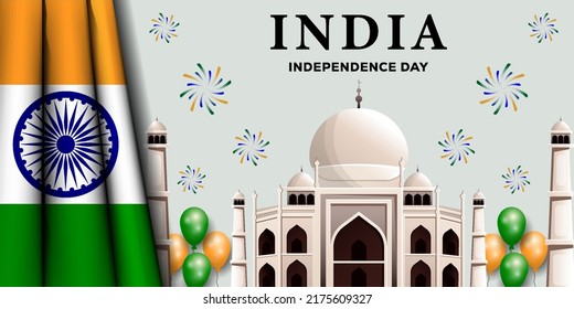 india independence day background with realistic indian flag and balloons