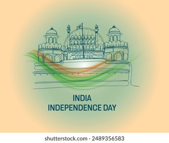 India independence day background with red fort sketch