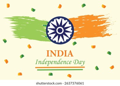 India Independence Day Banner with Ashoka Chakra and Tricolor Brushstroke Design. creative and vibrant design commemorating India's Independence Day.