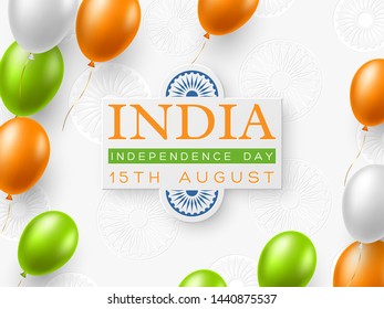 India Independence day banner. Holiday background with air balloons in traditional indian colors. Vector illustration.