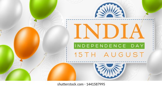 India Independence day banner. Holiday background with air balloons in traditional indian colors. Vector illustration.