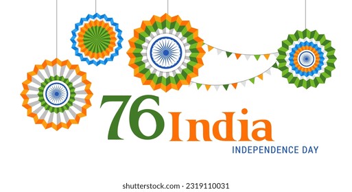 Día de la Independencia de India, cartel, afiche y tarjeta de saludo. Logo del Día de la Independencia de 76 años. Diseño de vectores