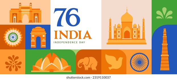 India Independence day, banner, poster and greeting card. 76 Year Anniversary Independence Day Logo. Vector design