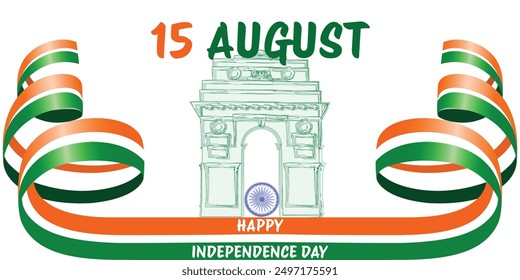 india independence day banner ribbon flag of india vector illustration isolated on white background India gate Ashoka Chakra wheel in tricolor.