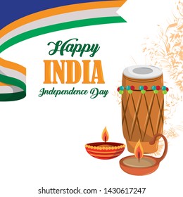 India independence day card with patriotic monuments and emblems, poster holiday vector illustration graphic