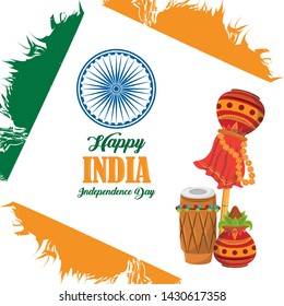 India independence day card with patriotic monuments and emblems, poster holiday vector illustration graphic