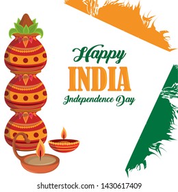 India independence day card with patriotic monuments and emblems, poster holiday vector illustration graphic
