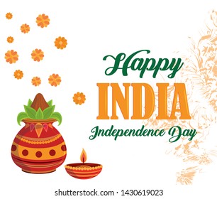 India independence day card with patriotic monuments and emblems, poster holiday vector illustration graphic