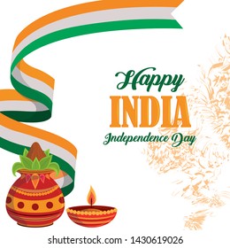 India independence day card with patriotic monuments and emblems, poster holiday vector illustration graphic