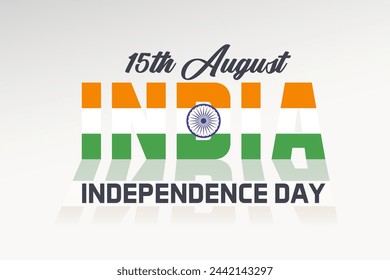 India independence day celebration 15th August. Design with tricolor Indian flag colors and ashoka chakra. For National holiday commemorations