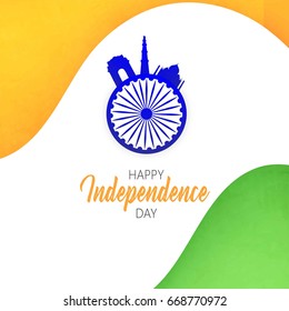 India Independence Day celebration background with Ashoka Wheel and National Flag -15th August.