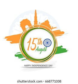 India Independence Day celebration background with Ashoka Wheel and National Flag -15th August.