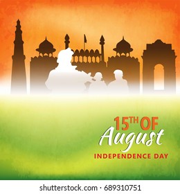 India Independence Day celebration background with Ashoka Wheel and National Flag -15th August.