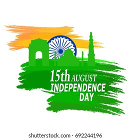 India Independence Day celebration background with Ashoka Wheel and National Flag -15th August.