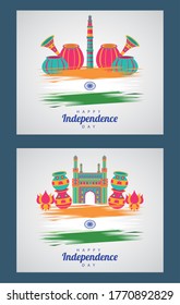 india independence day celebration with flags and icons vector illustration design