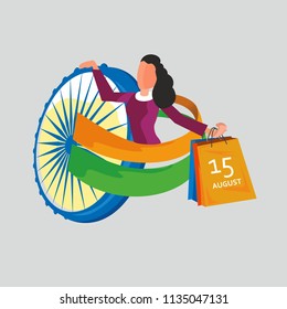India Independence day celebration, A girl enjoy shopping on independence day sale