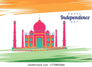 india independence day celebration with taj mahal mosque vector illustration design
