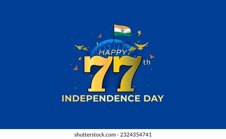 India Independence Day Concept. Tricolor flag, Patriotic background with 15 August, freedom celebration. India 77 years of Independence Day. 3d Vector illustration.