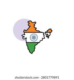 India Independence Day country map icon, Tiranga patriotic India silhouette vector illustration with Ashoka Chakra detail, clean line art isolated on white for national holiday design
