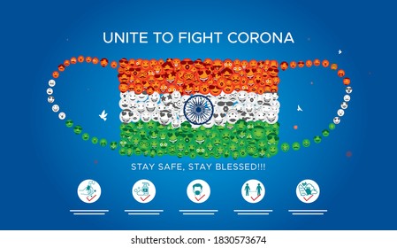 India independence day creative and corona virus Covid 19 safety mask