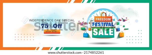 India independence day\
festival. Website sale offer banner concept for retail shopping\
with bag.