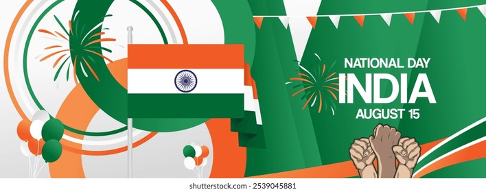 india independence day festive banner. Vibrant modern templates for holiday celebration, greeting card, billboard, and sport event backdrops. August 15th. Happy national day of India