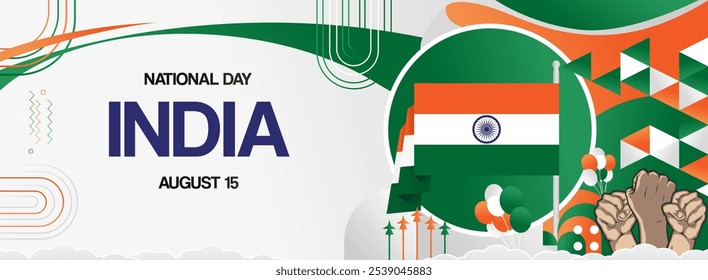 india independence day festive banner. Vibrant modern templates for holiday celebration, greeting card, billboard, and sport event backdrops. August 15th. Happy national day of India