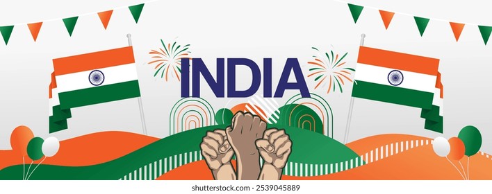 india independence day festive banner. Vibrant modern templates for holiday celebration, greeting card, billboard, and sport event backdrops. August 15th. Happy national day of India
