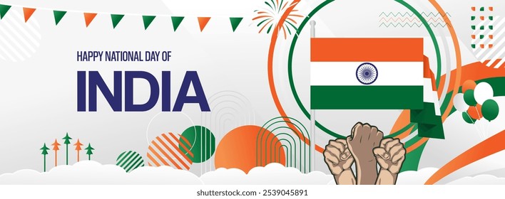india independence day festive banner. Vibrant modern templates for holiday celebration, greeting card, billboard, and sport event backdrops. August 15th. Happy national day of India