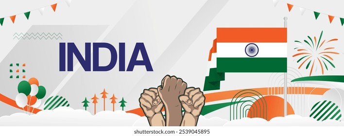 india independence day festive banner. Vibrant modern templates for holiday celebration, greeting card, billboard, and sport event backdrops. August 15th. Happy national day of India