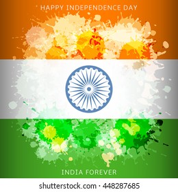 India independence day flag with paint spots. Illustration for national patriotic holiday of democracy and freedom.