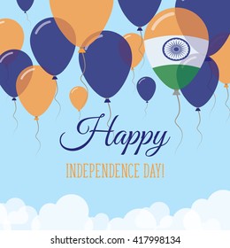 India Independence Day Flat Patriotic Card. Happy National Day India Vector Patriotic card. Flying Rubber Balloons in Colors of the Indian Flag.