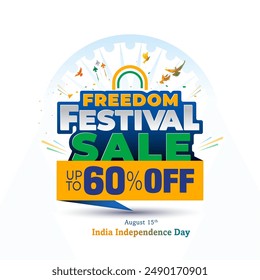 India independence day Freedom festival sale offer 60% off 3d logo unit for promotional advertisement.