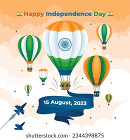 India Independence Day Greeting with Hot Air Balloons